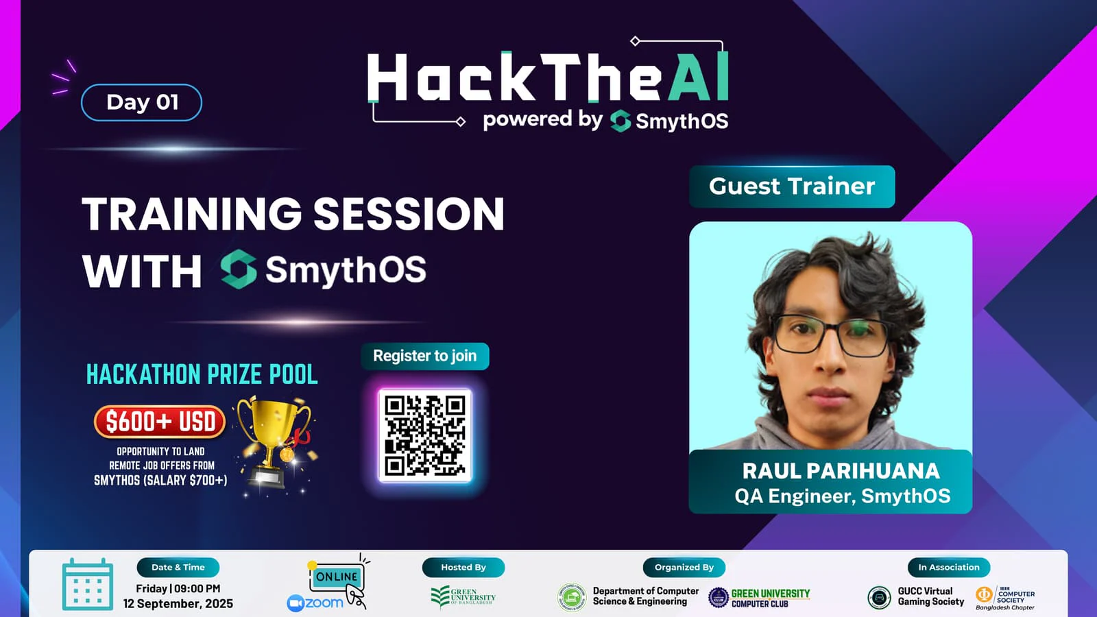 HackTheAI Training Session with SmythOS - Day 01 — GUCC event at Green University of Bangladesh