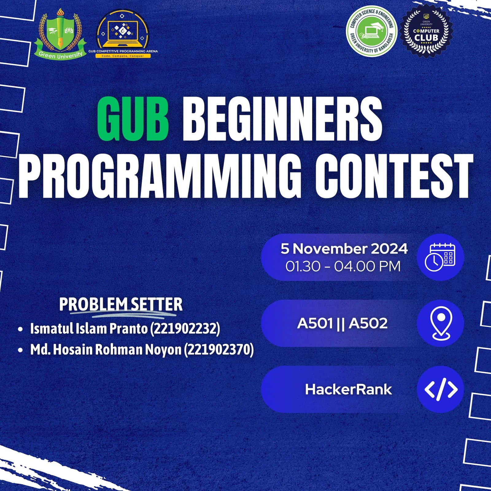 GUB Beginners Programming Contest — GUCC event at Green University of Bangladesh