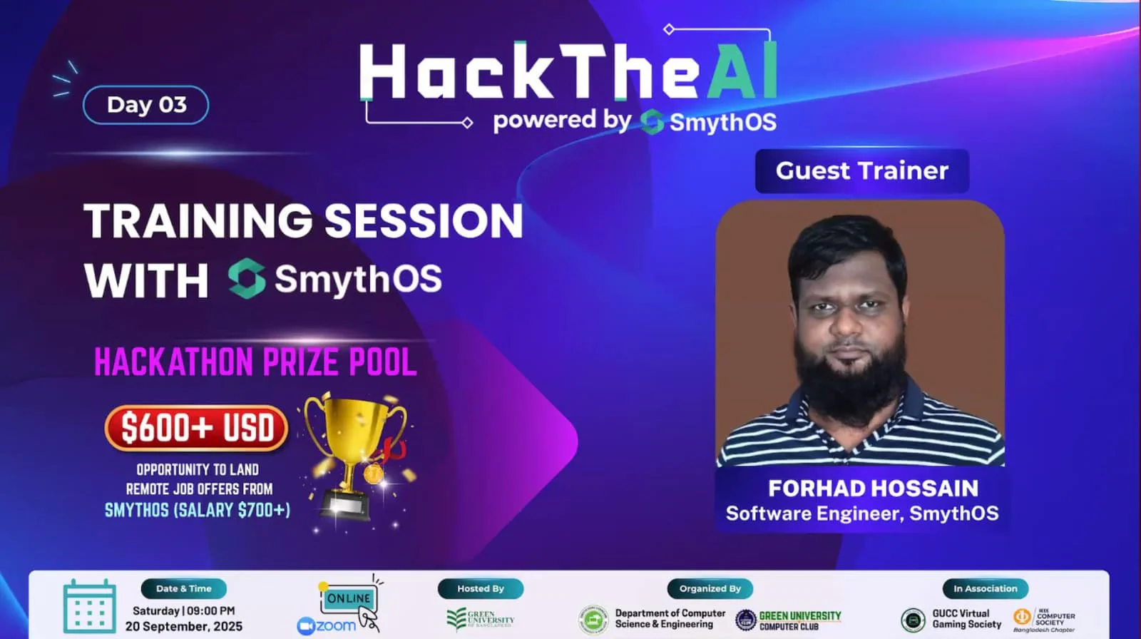 HackTheAI Training Session with SmythOS - Day 03 — GUCC event at Green University of Bangladesh