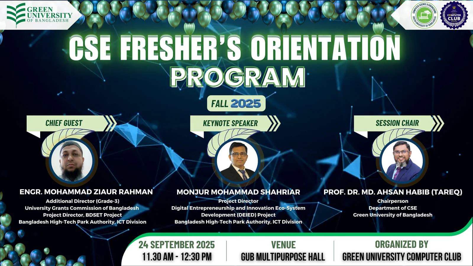 CSE Fresher's Orientation Fall 2025 — GUCC event at Green University of Bangladesh